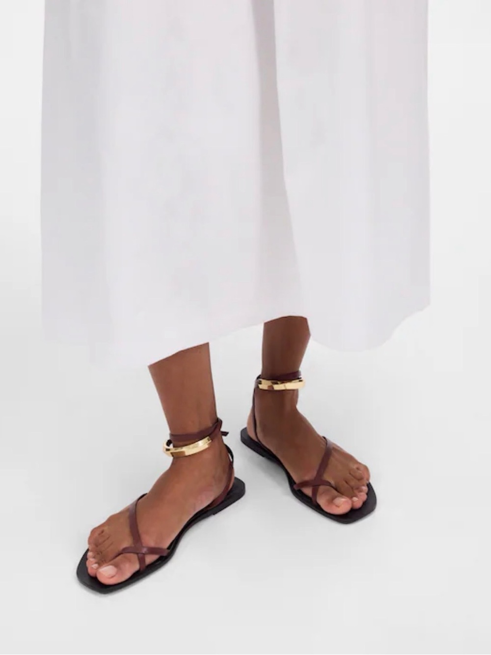 Madewell Burgundy Leather Strappy Sandals with Gold Buckle - Picture 4 of 7